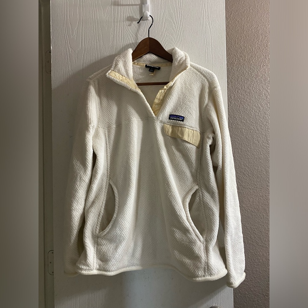 Patagonia Synchilla T-Snap Pullover Off White Cream Fleece Women Size Large
